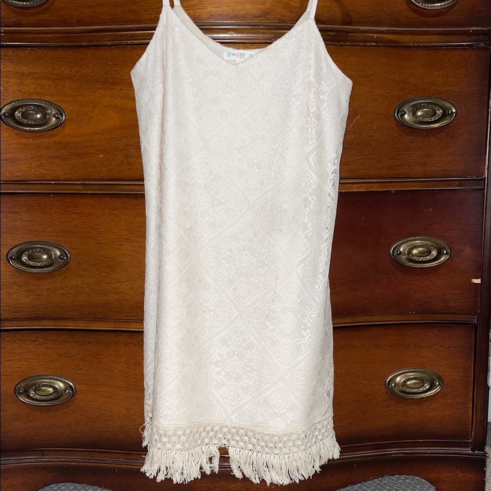 Short, spaghetti strap cream dress